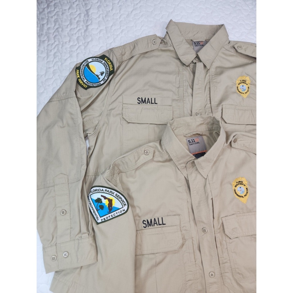 2*  511 Tactical FLORIDA PARK SERVICE Short Long Button Up Shirt Tan Vented XL 5